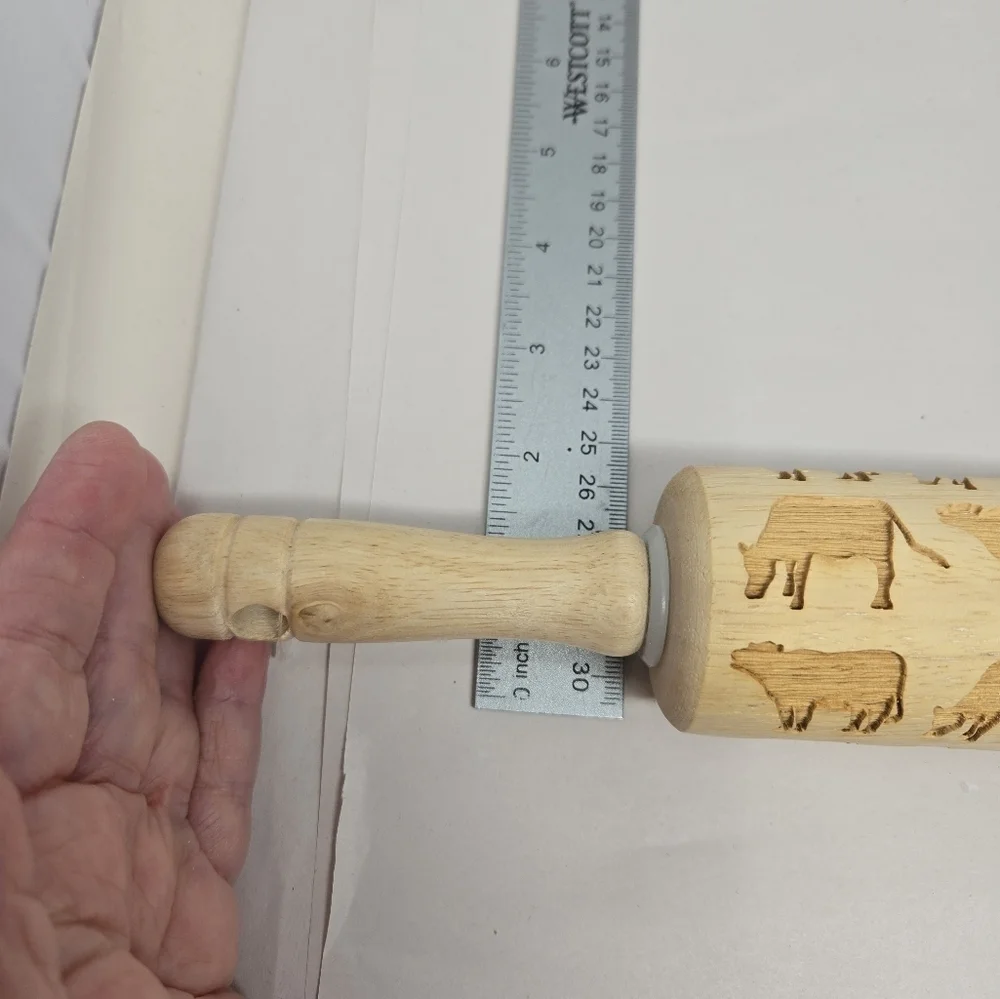 Sweet Rolling Pins Wooden Engraved Cows Shapes Imprints Cow Design Into Dough